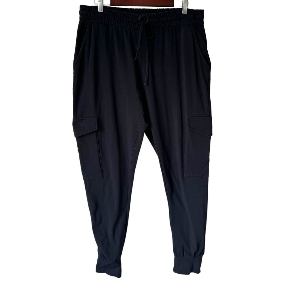 Kaffe Kasiggi Cargo Cuffed Black Pant Jersey Elasticized Waist Women's XXL